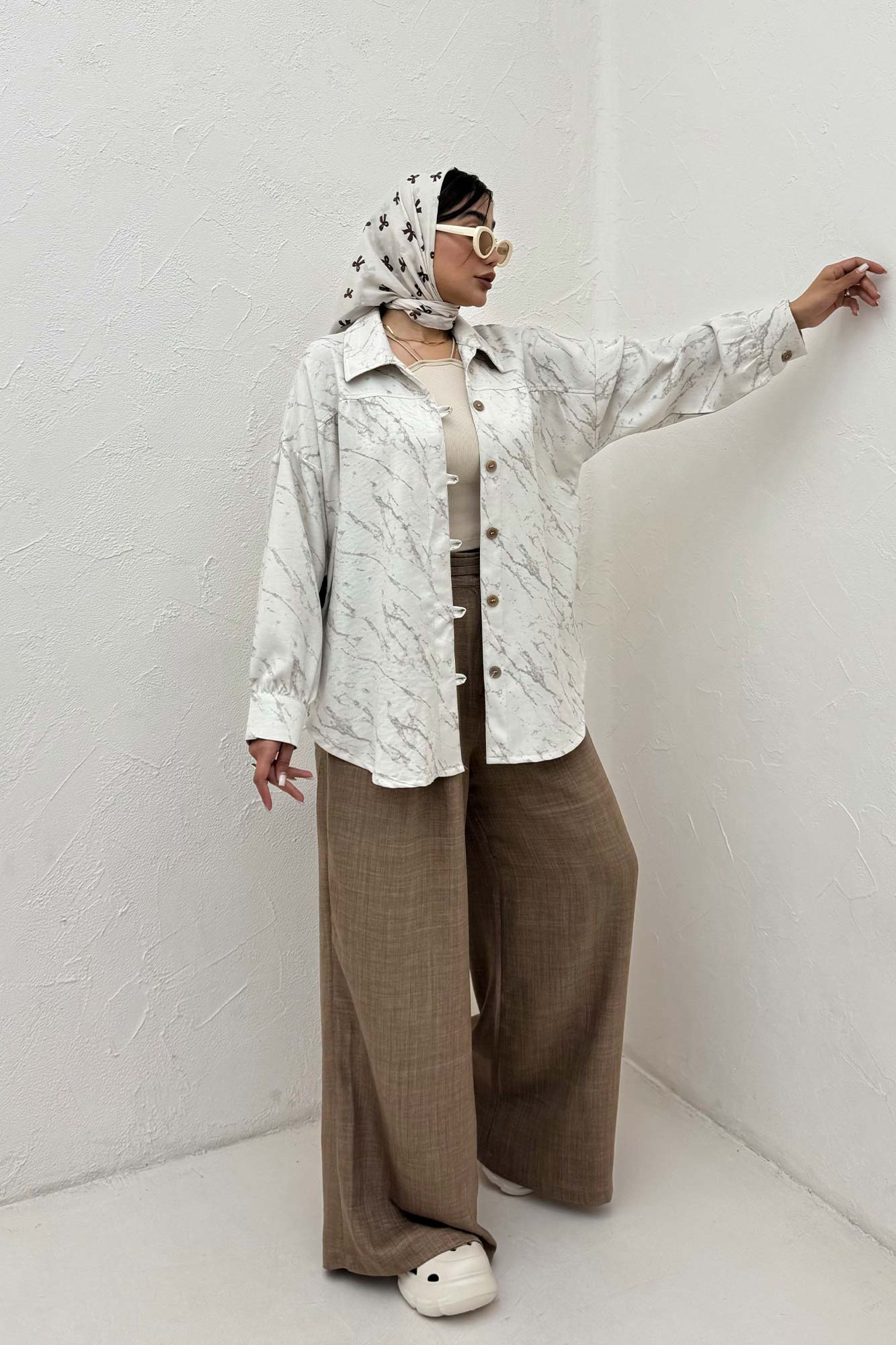 شومیز مانتویی پرینتی دکمه دربند کد 4