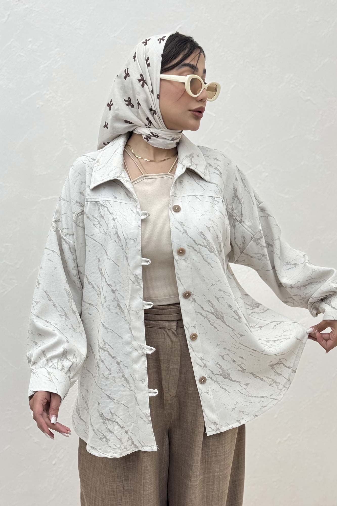 شومیز مانتویی پرینتی دکمه دربند کد 4