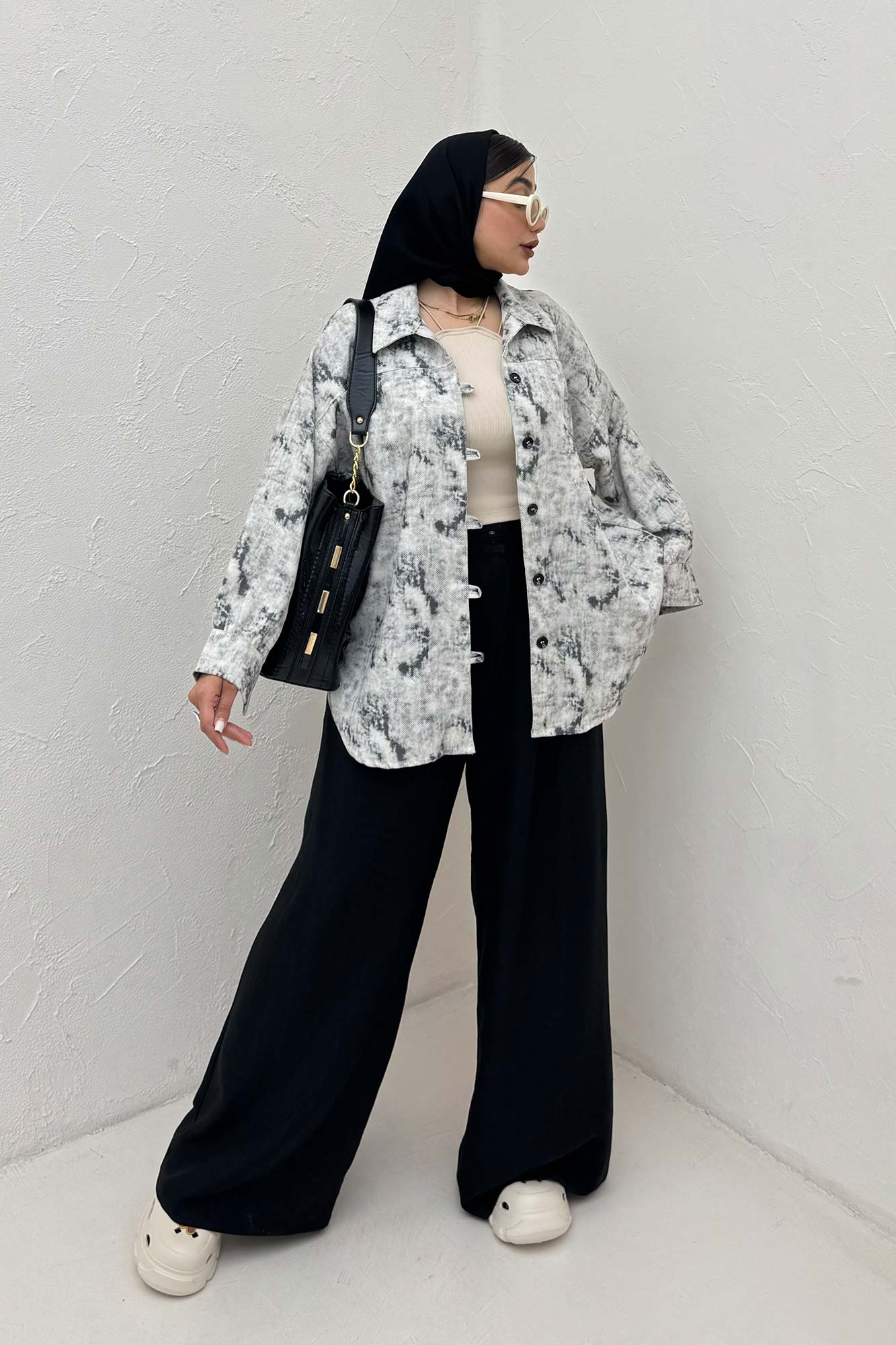 شومیز مانتویی پرینتی دکمه دربند کد 1