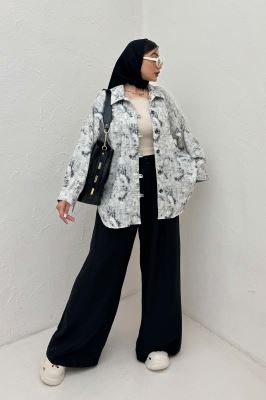 شومیز مانتویی پرینتی دکمه دربند کد 1