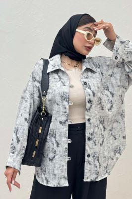 شومیز مانتویی پرینتی دکمه دربند کد 1