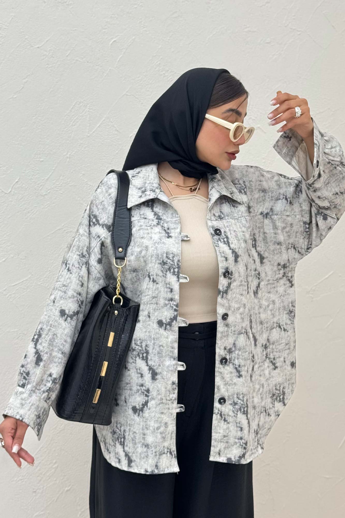 شومیز مانتویی پرینتی دکمه دربند کد 1