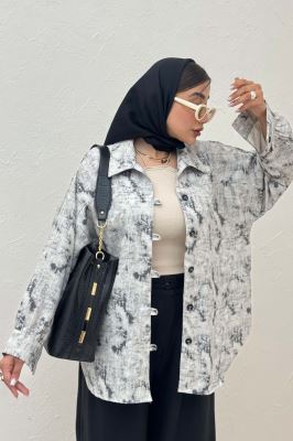 شومیز مانتویی پرینتی دکمه دربند کد 1