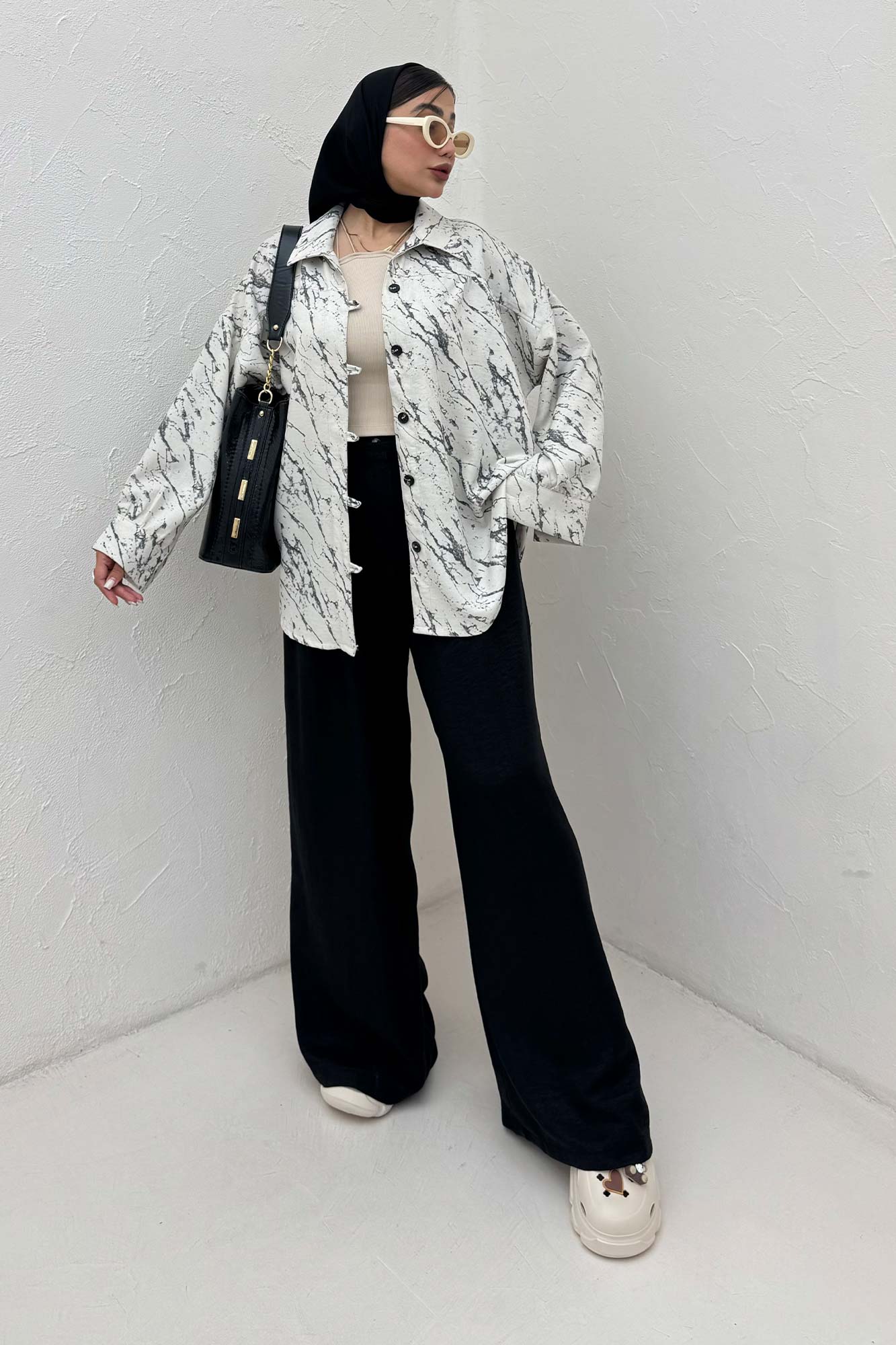 شومیز مانتویی پرینتی دکمه دربند کد 4