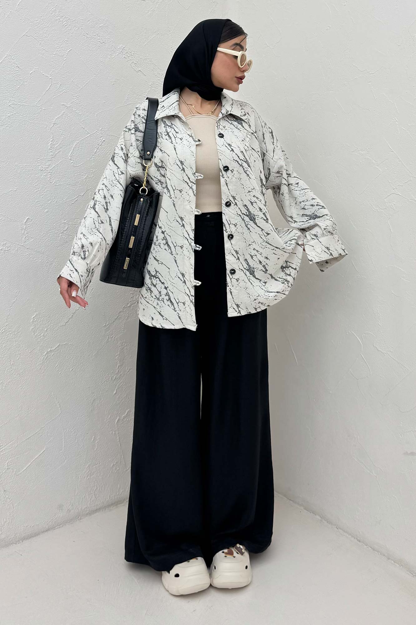 شومیز مانتویی پرینتی دکمه دربند کد 4