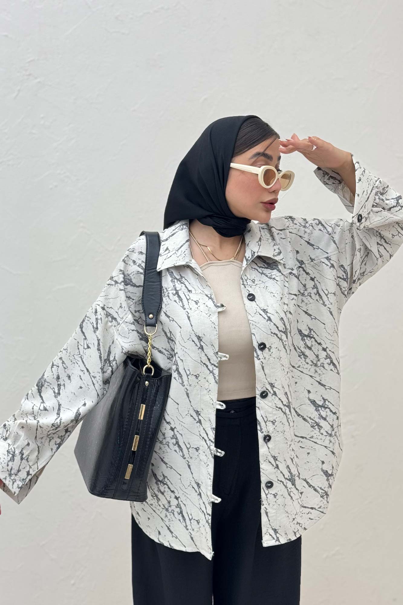 شومیز مانتویی پرینتی دکمه دربند کد 4