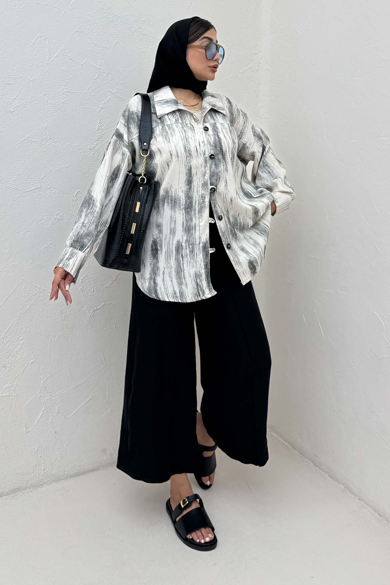 شومیز مانتویی پرینتی دکمه دربند کد 2