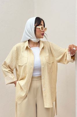 مانتو دو جیب پاکتی راه راه زارا بغل بند