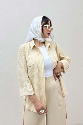 مانتو دو جیب پاکتی راه راه زارا بغل بند