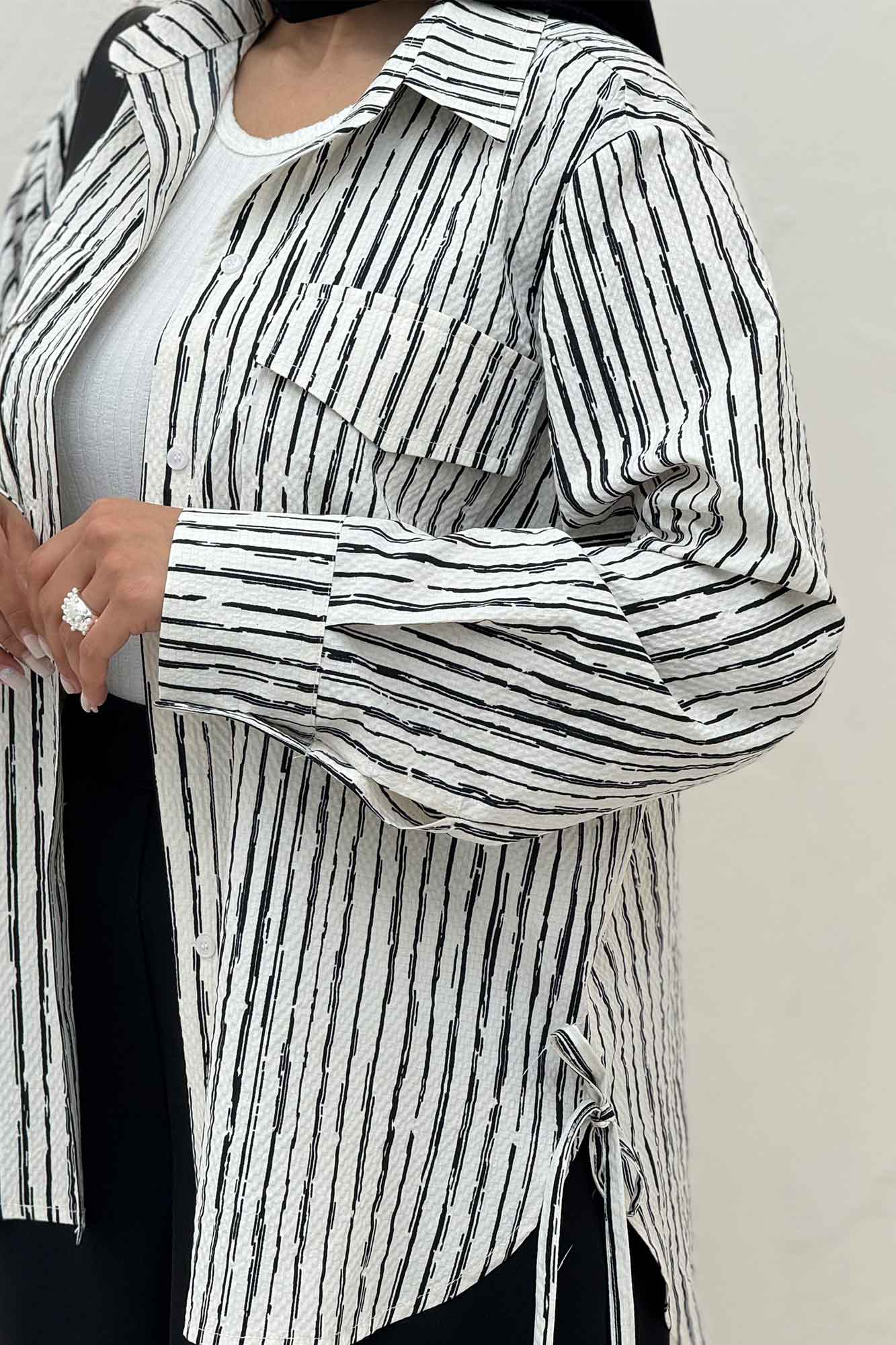 مانتو دو جیب پاکتی راه راه زارا بغل بند