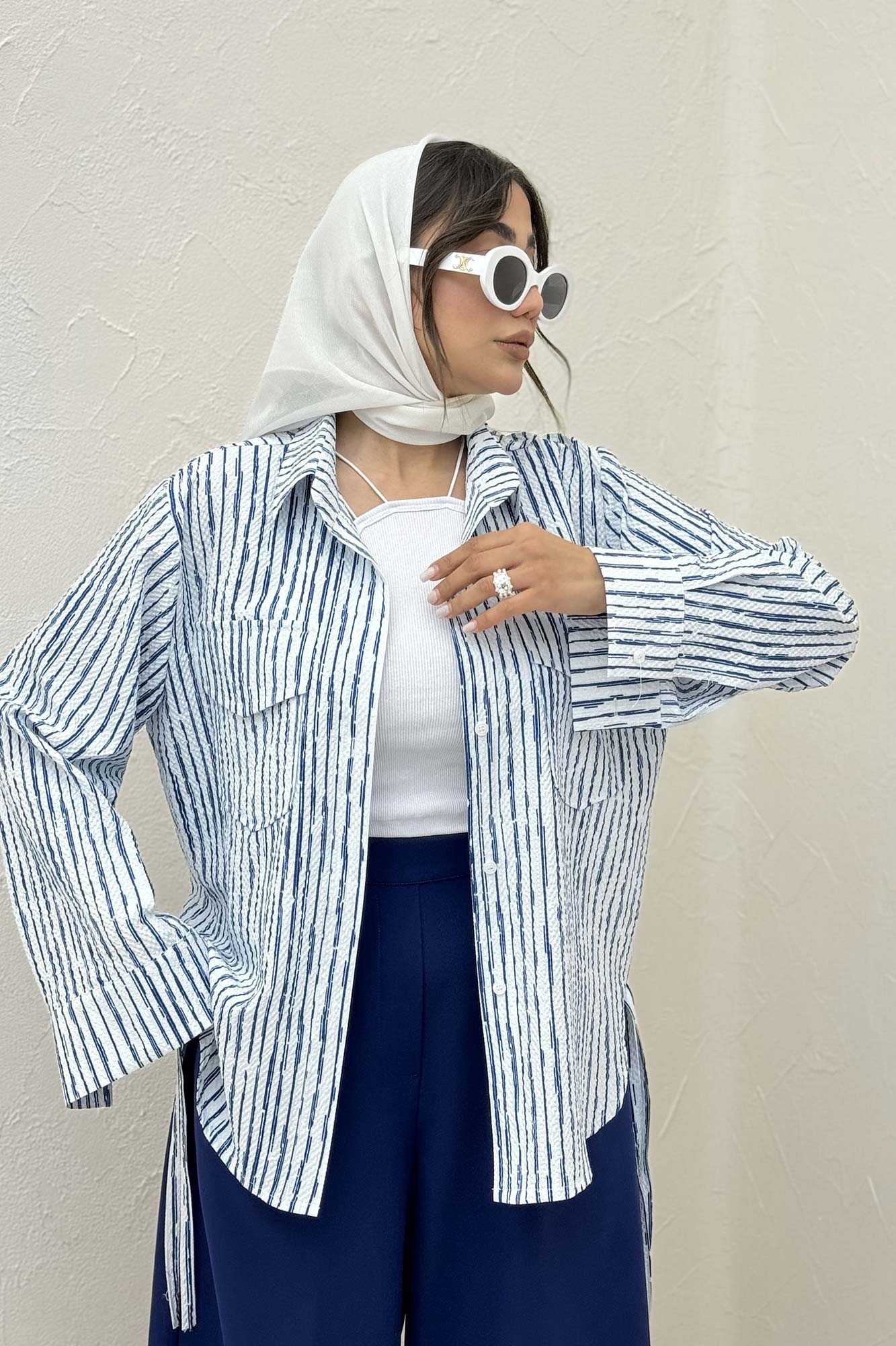 مانتو دو جیب پاکتی راه راه زارا بغل بند