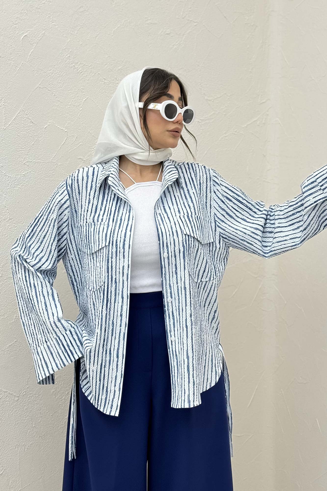 مانتو دو جیب پاکتی راه راه زارا بغل بند