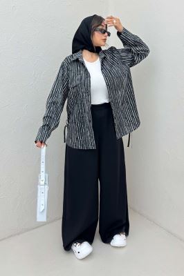 مانتو دو جیب پاکتی راه راه زارا بغل بند