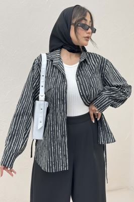 مانتو دو جیب پاکتی راه راه زارا بغل بند