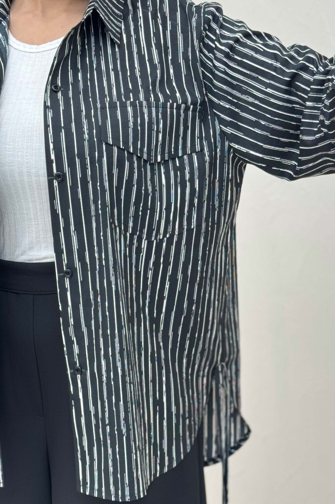 مانتو دو جیب پاکتی راه راه زارا بغل بند