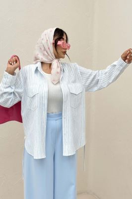 مانتو دو جیب پاکتی راه راه زارا بغل بند