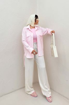 مانتو دو جیب پاکتی راه راه زارا بغل بند