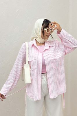 مانتو دو جیب پاکتی راه راه زارا بغل بند