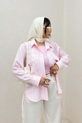 مانتو دو جیب پاکتی راه راه زارا بغل بند