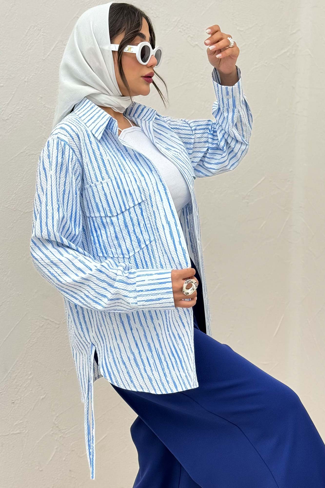 مانتو دو جیب پاکتی راه راه زارا بغل بند