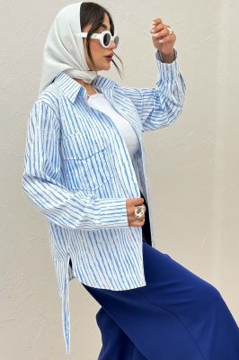 مانتو دو جیب پاکتی راه راه زارا بغل بند