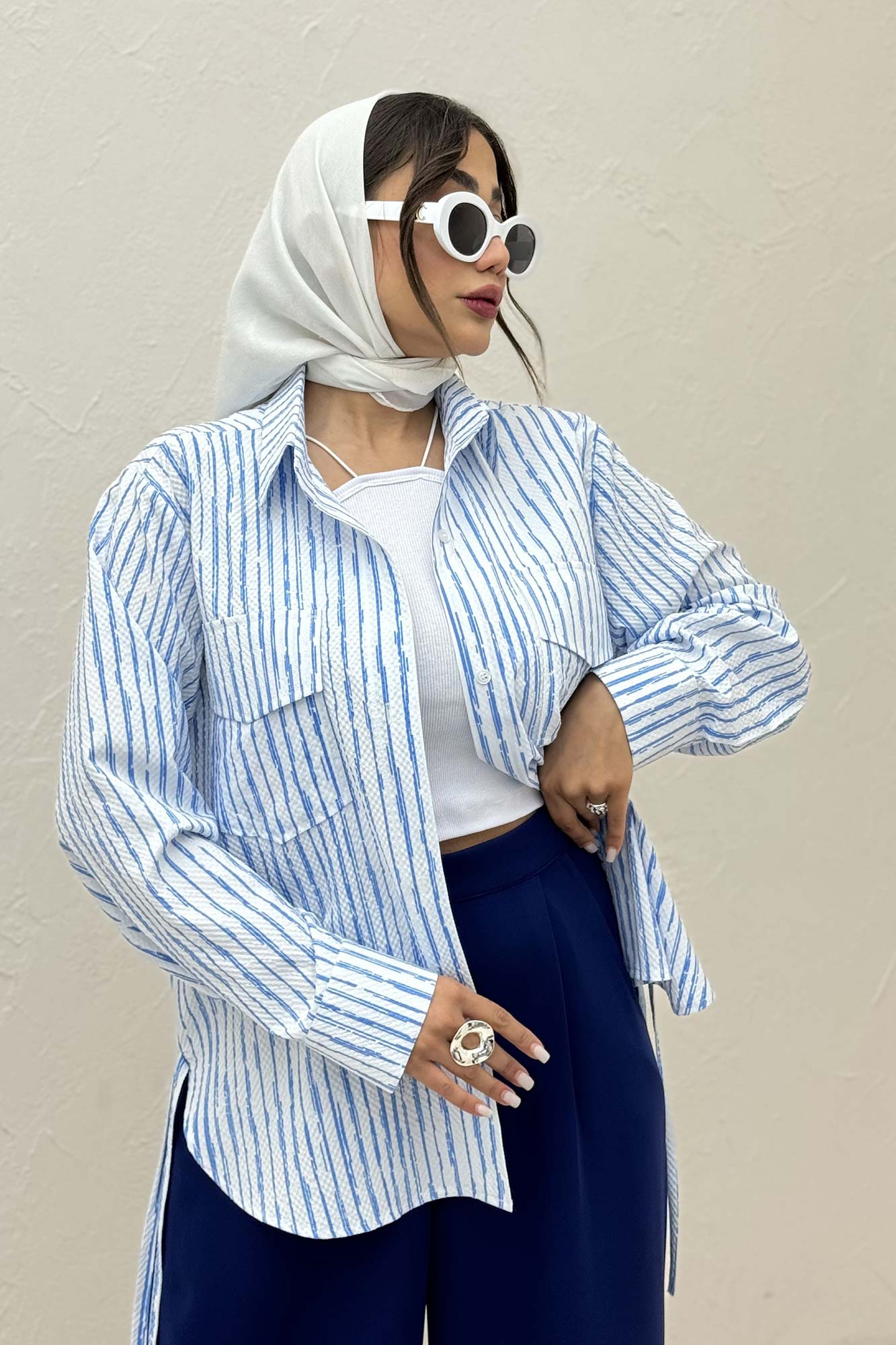 مانتو دو جیب پاکتی راه راه زارا بغل بند