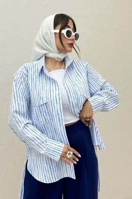 مانتو دو جیب پاکتی راه راه زارا بغل بند