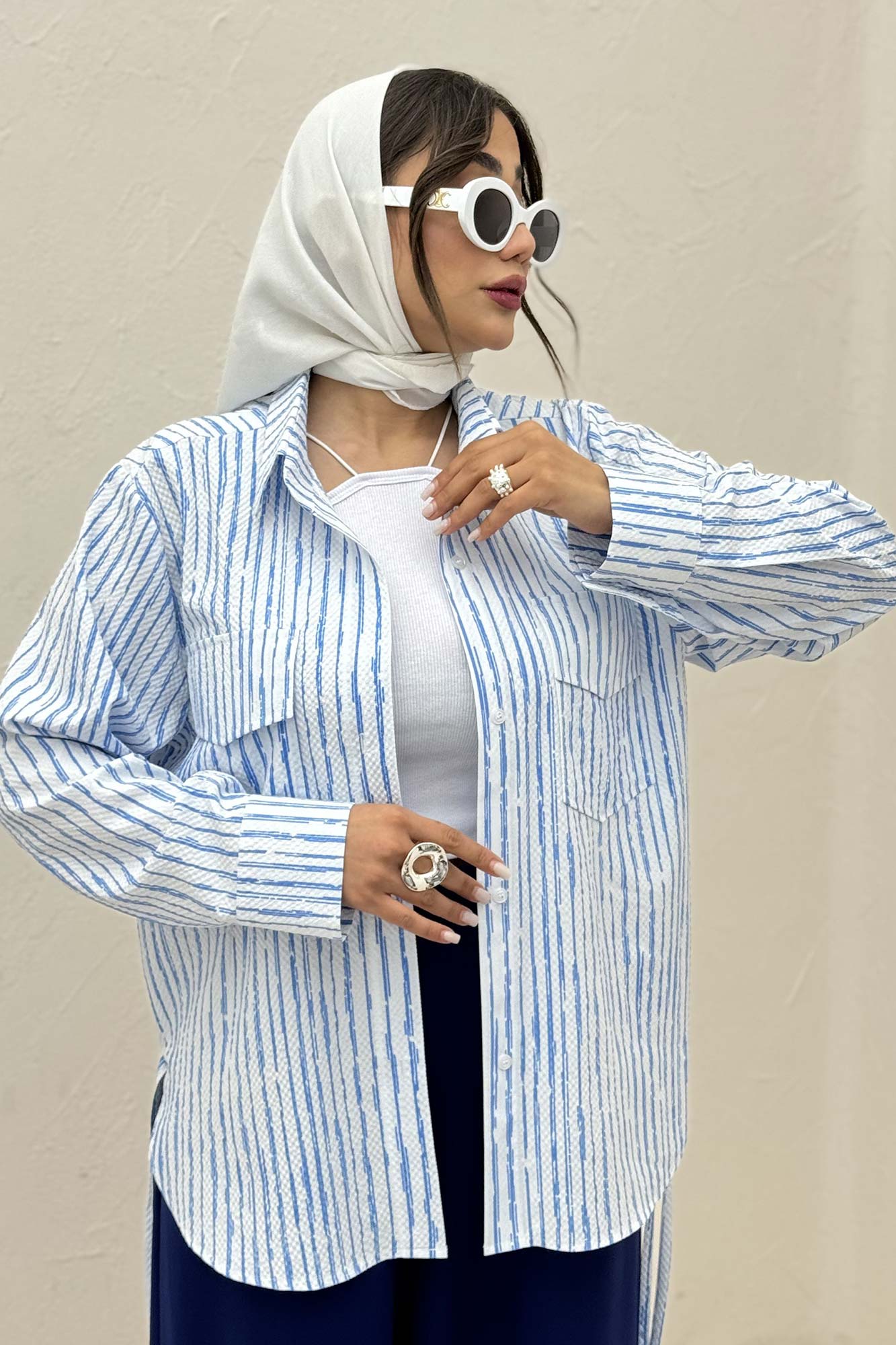 مانتو دو جیب پاکتی راه راه زارا بغل بند