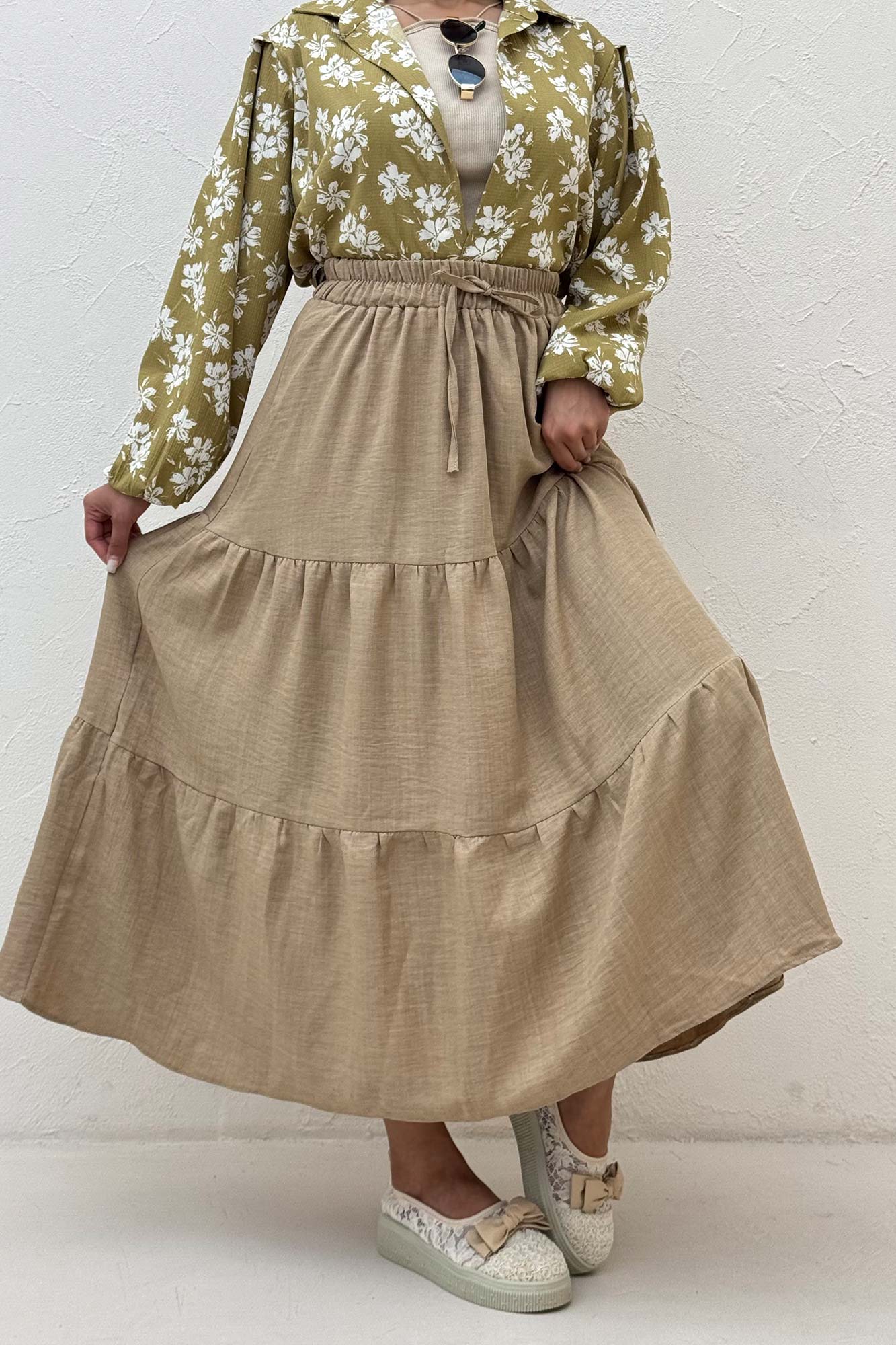 دامن بلند چین دار شانتون