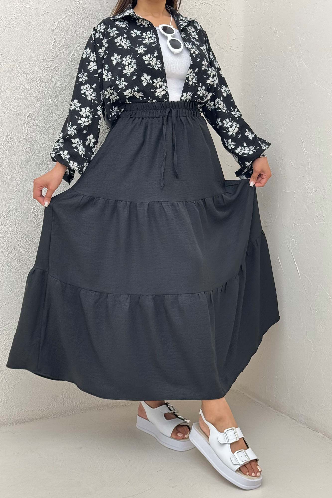 دامن بلند چین دار شانتون