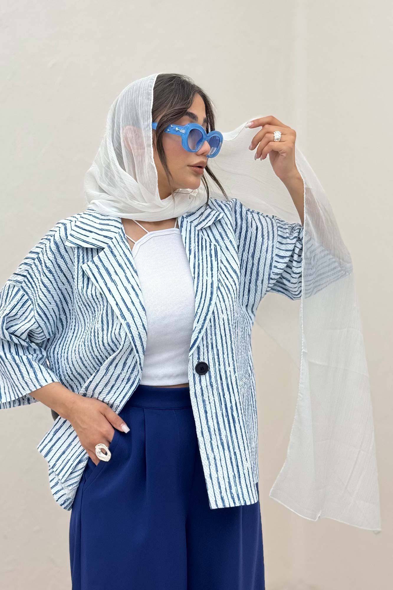 کت آستین سه رب راه راه زارا