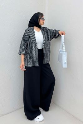 کت آستین سه رب راه راه زارا