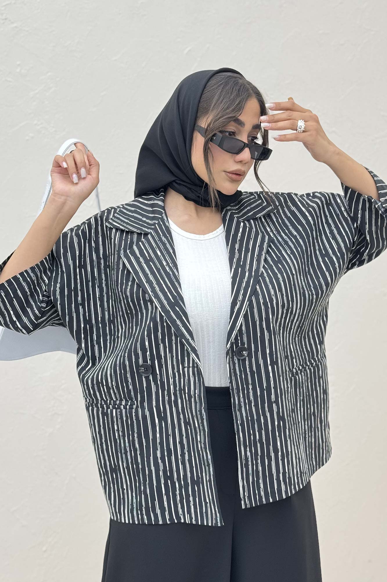 کت آستین سه رب راه راه زارا