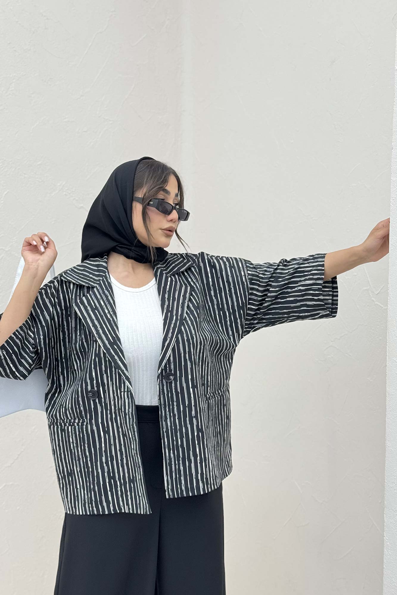 کت آستین سه رب راه راه زارا