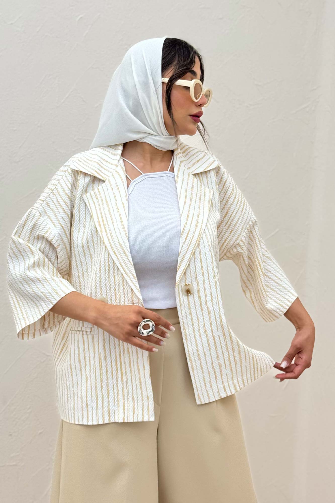 کت آستین سه رب راه راه زارا