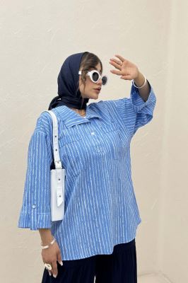 شومیز جلو بسته یقه بلیطی راه راه زارا