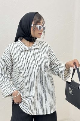 شومیز جلو بسته یقه بلیطی راه راه زارا