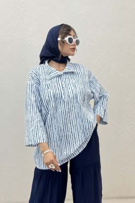 شومیز جلو بسته یقه بلیطی راه راه زارا