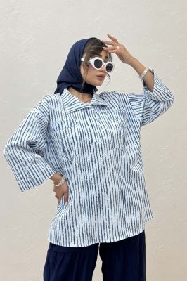 شومیز جلو بسته یقه بلیطی راه راه زارا