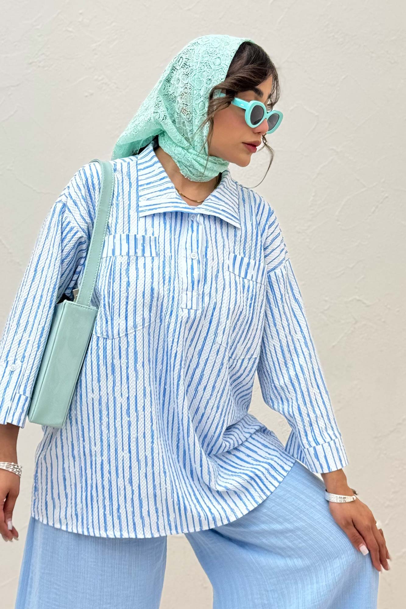 شومیز جلو بسته یقه بلیطی راه راه زارا