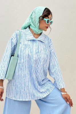 شومیز جلو بسته یقه بلیطی راه راه زارا