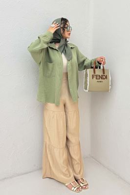 شومیز مانتویی تک جیب دبل فیس