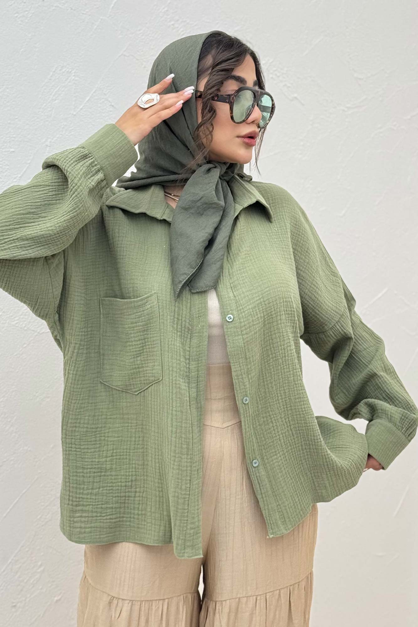 شومیز مانتویی تک جیب دبل فیس