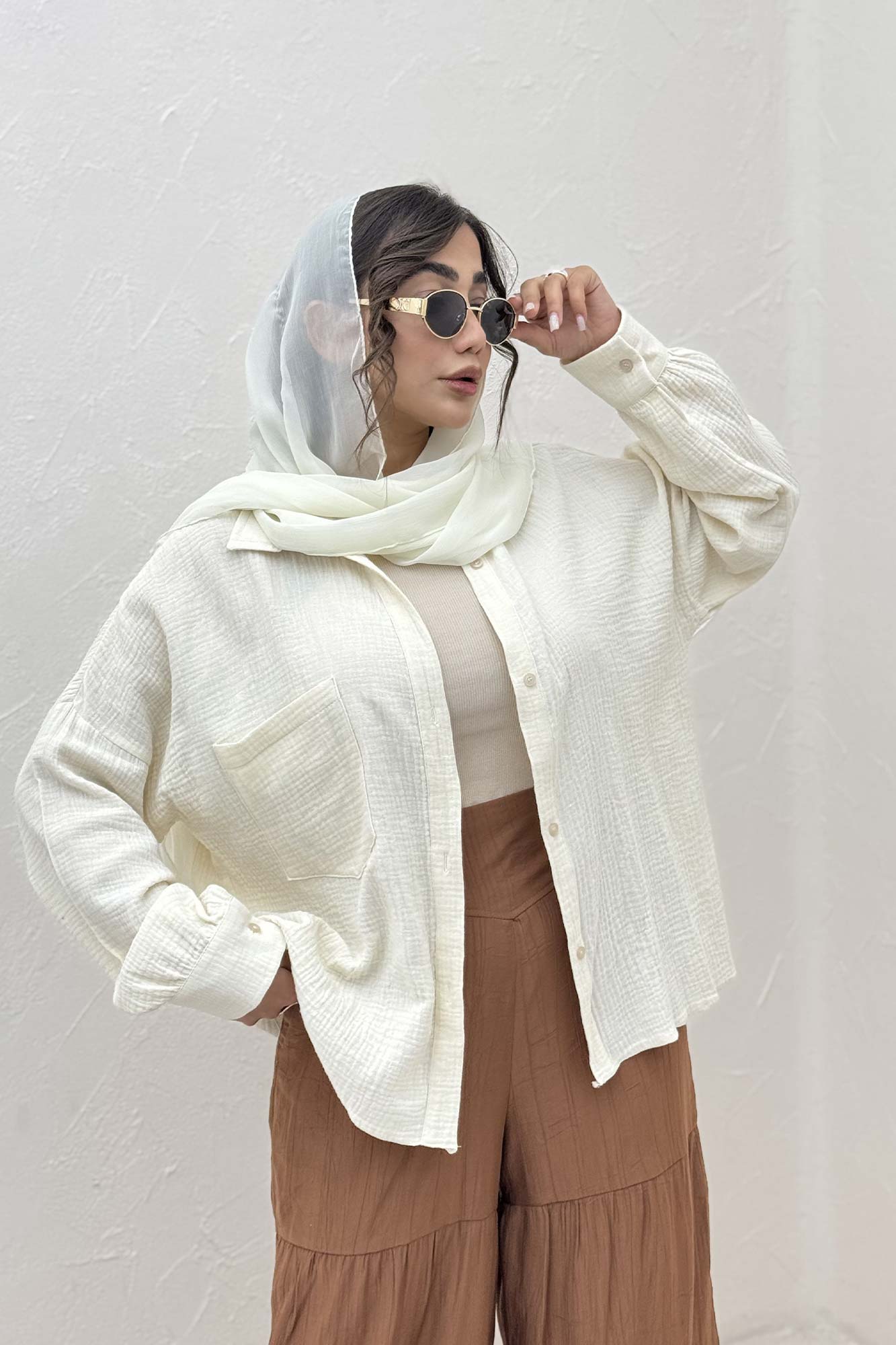 شومیز مانتویی تک جیب دبل فیس