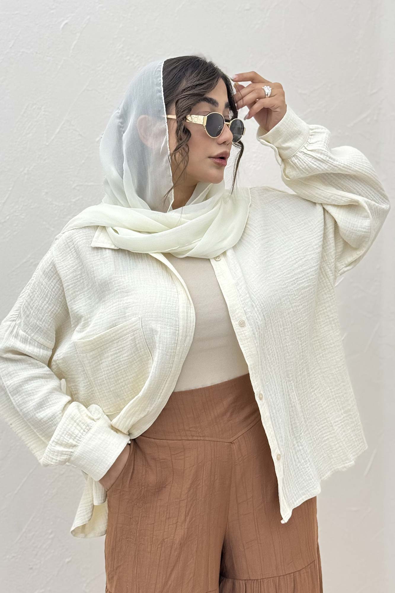 شومیز مانتویی تک جیب دبل فیس