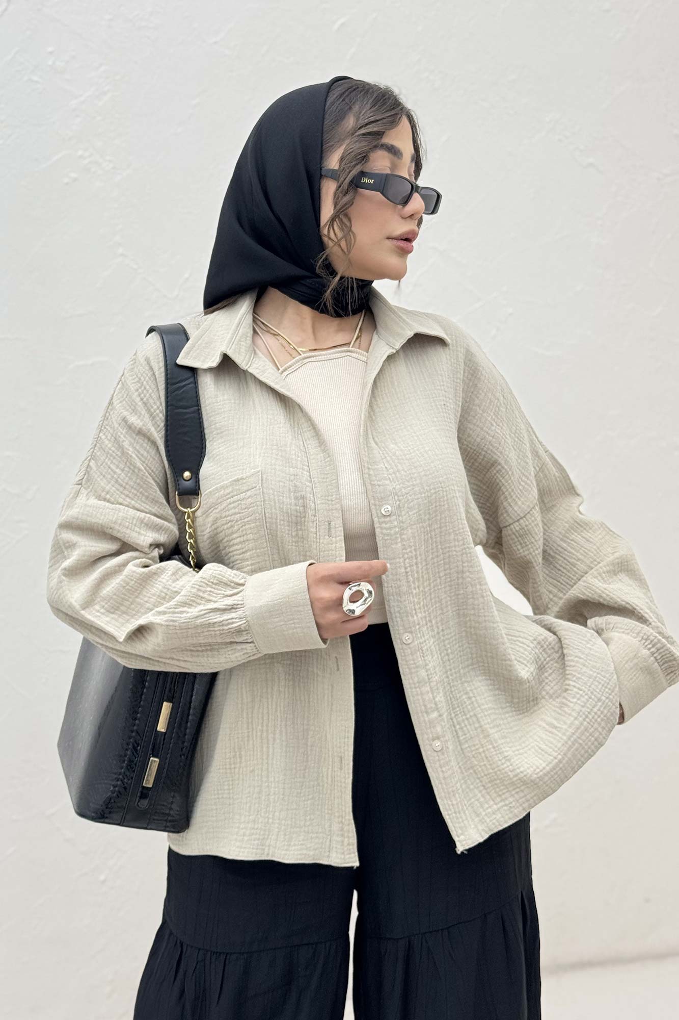 شومیز مانتویی تک جیب دبل فیس