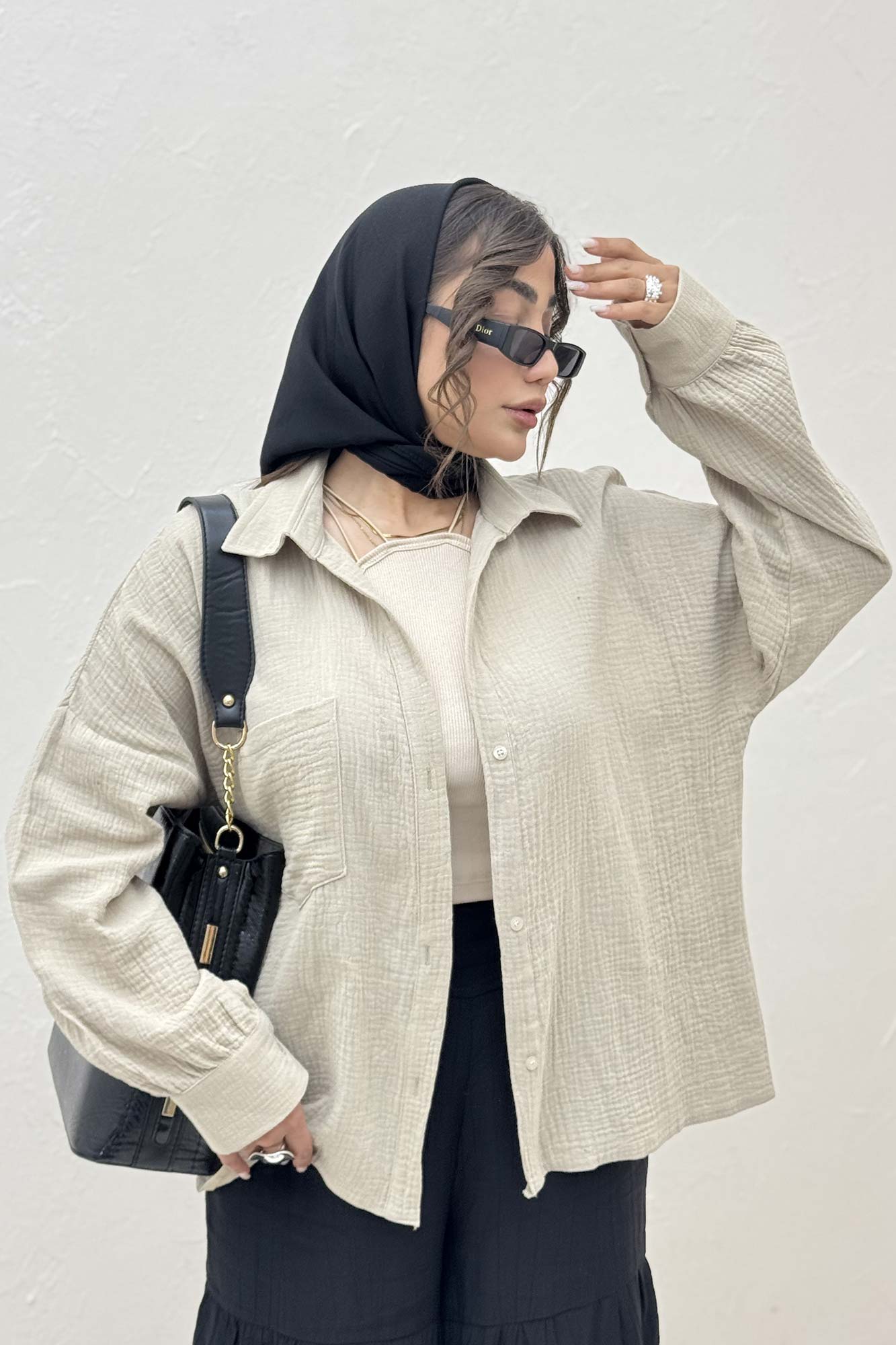 شومیز مانتویی تک جیب دبل فیس