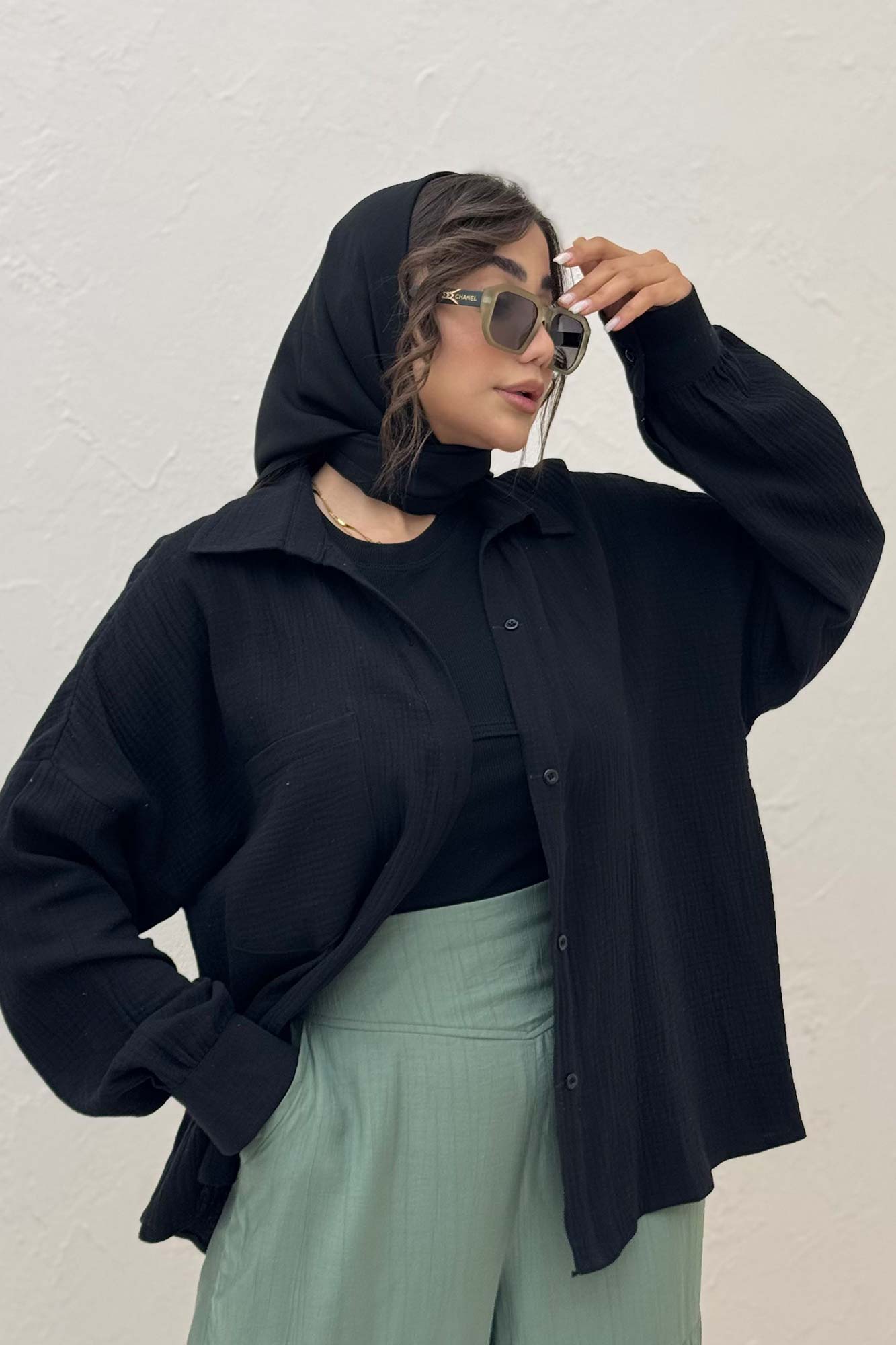 شومیز مانتویی تک جیب دبل فیس