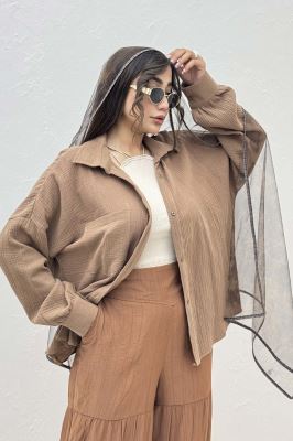 شومیز مانتویی تک جیب دبل فیس