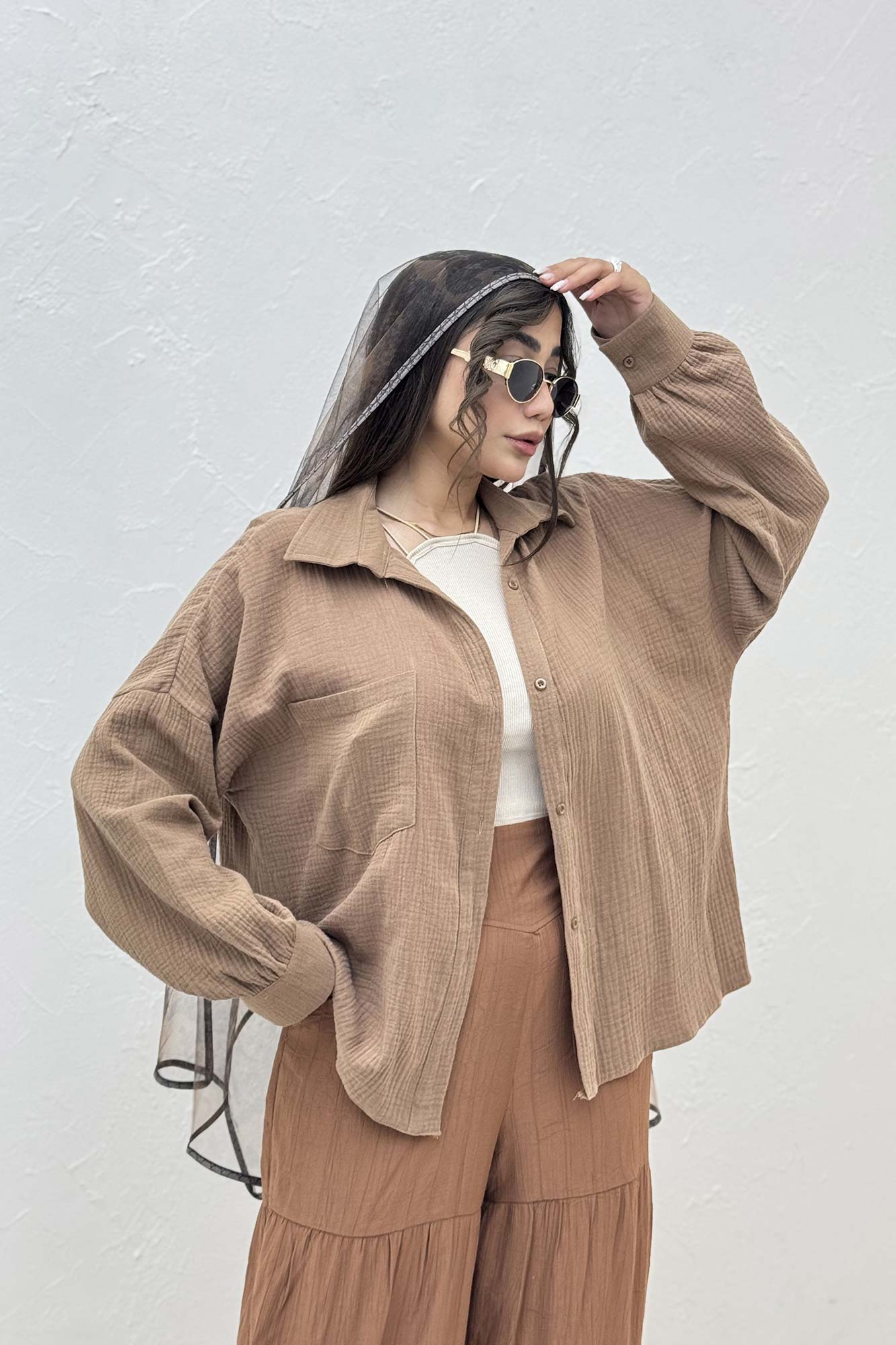 شومیز مانتویی تک جیب دبل فیس